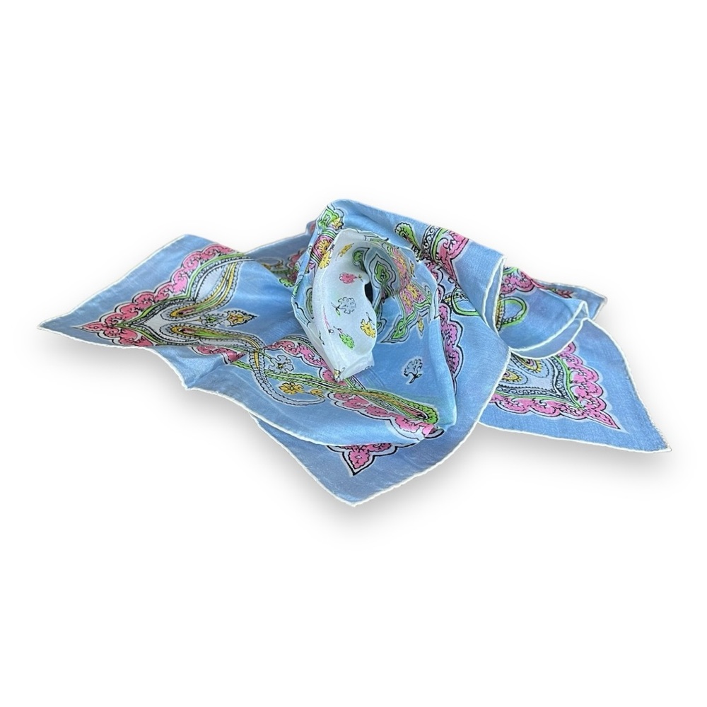 Vanette Creations Vintage Hand Rolled Silk Scarf in Soft Pastels Paisley Floral